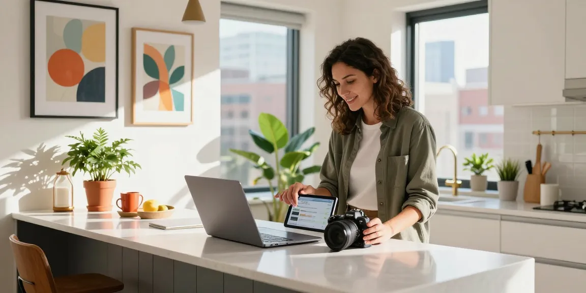 A professional host effectively managing an airbnb property management setup in a modern urban apartment.